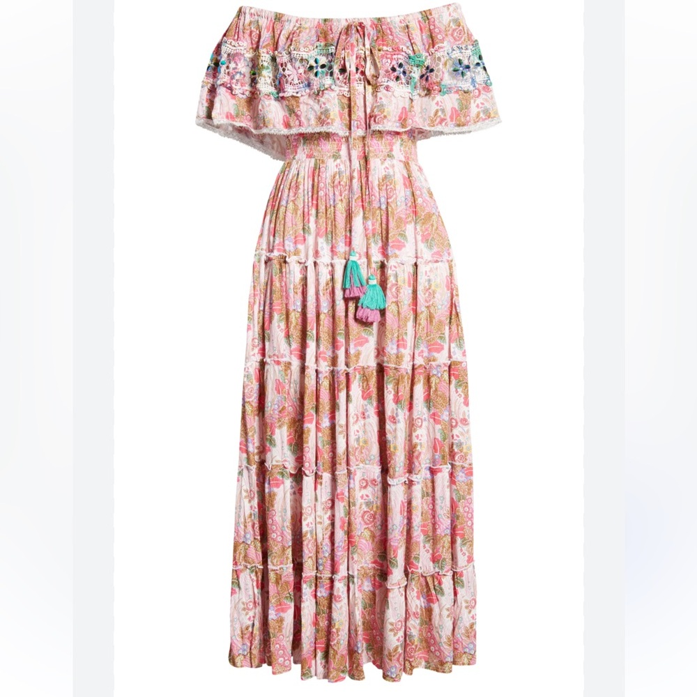 Barok Paris dress from Nordstrom. Can be worn off the shoulders. Forgiving fit.